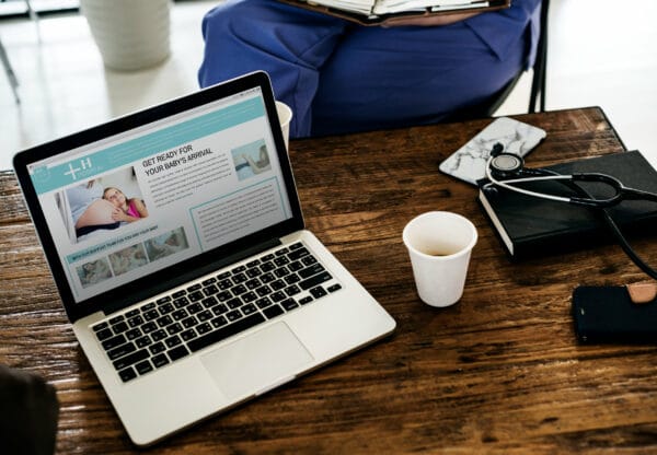Computer laptop showing hospital service website